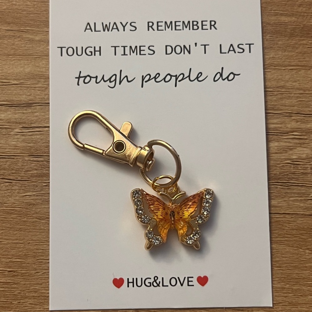 Gold Butterfly Keychain with Crystals